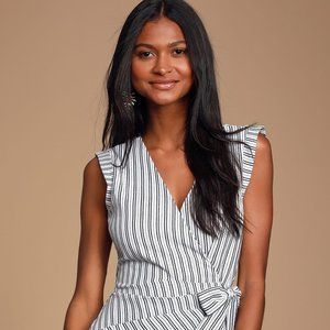 Black and White Striped Wrap Skort Romper Size M